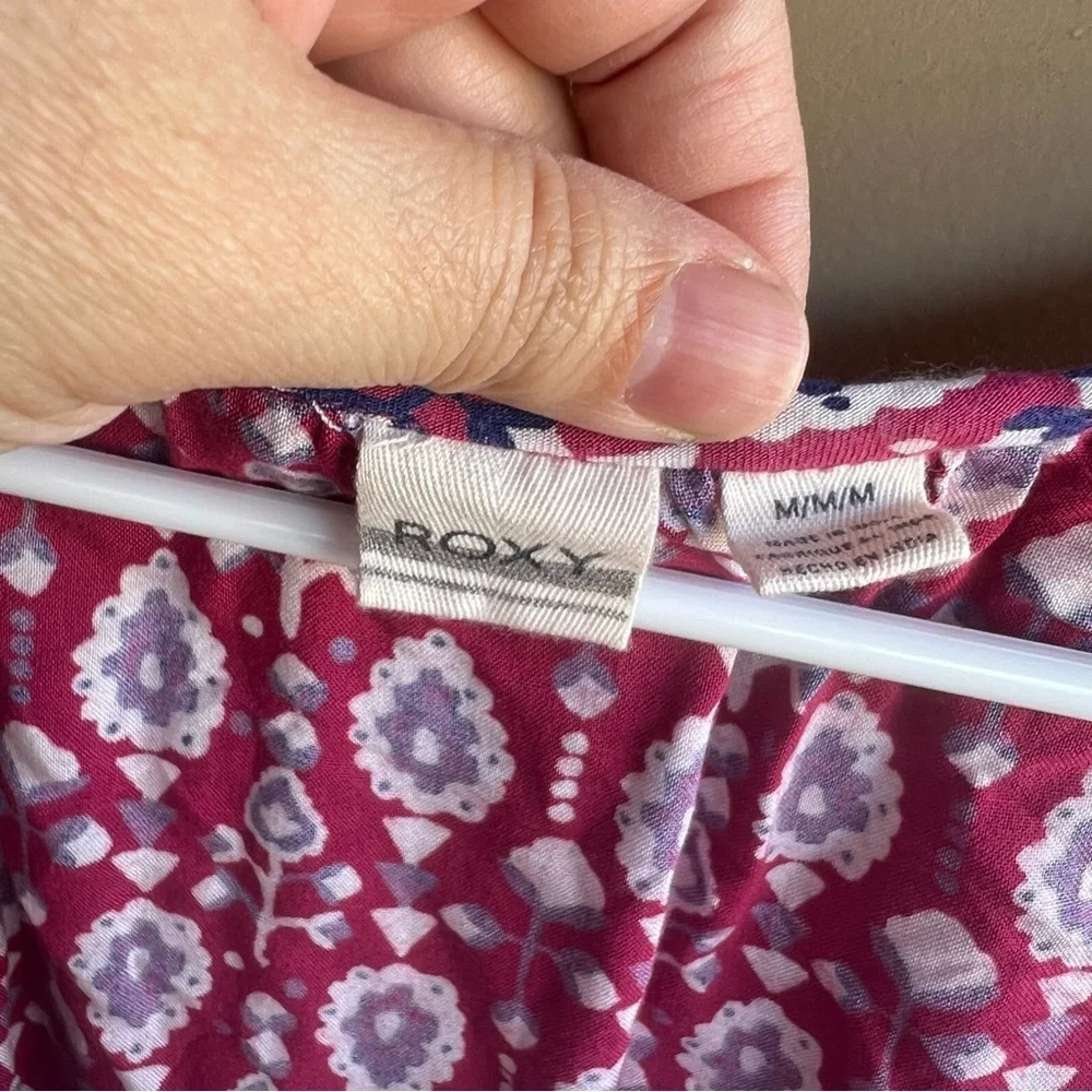 Roxy Blackbird pink/maroon print tunic Mini dress - Size M Boho Beach Hippie - Picture 3 of 6